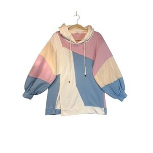 PILCRO Colorblock Patchwork Hoodie Sweatshirt Oversized Casual Retro Inspired XS